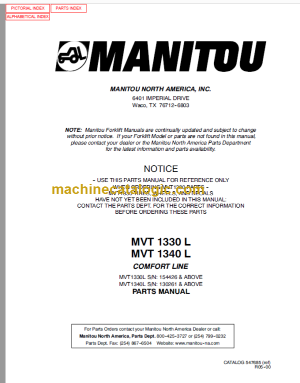 Manitou MVT 670 Parts Catalogue