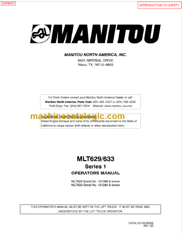 Manitou MLT 633 Series 1 Operators Manual