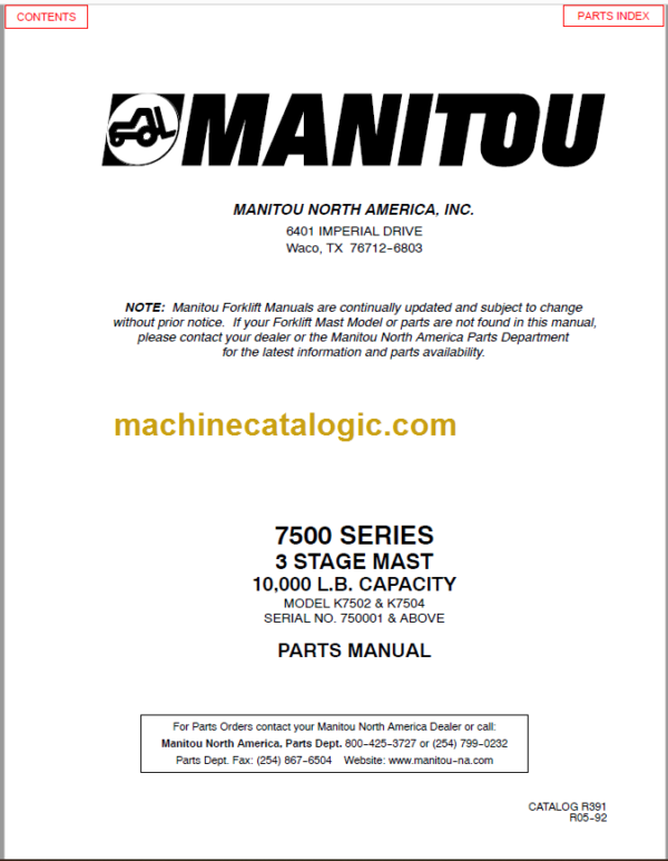 MANITOU 7500 Series Parts Manual