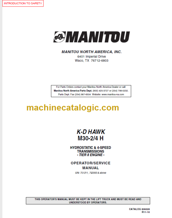 MANITOU K-D HAWK M30-24 H OPERATOR SERVICE MANUAL