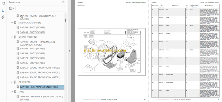 Manitou MLT 1035 L TURBO LSU S6 E3 Parts Catalogue