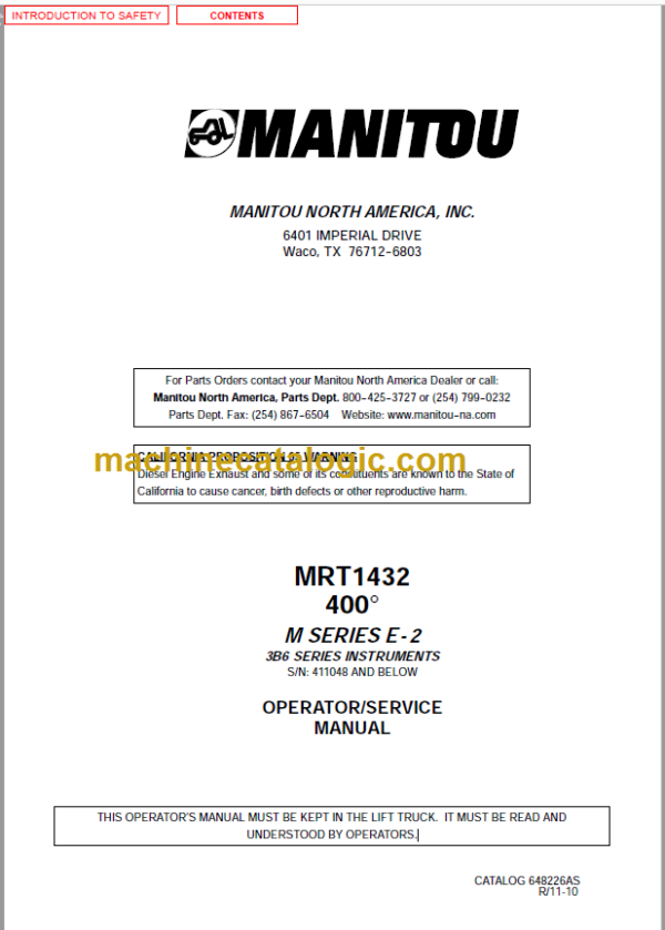 Manitou MRT 1432 400° M SERIES E-2 SERVICE MANUAL