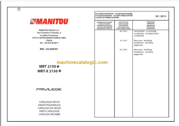 Manitou MRT 2150+ PARTS MANUALS