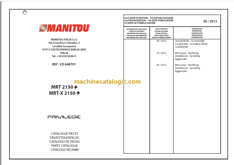 Manitou MRT 2150+ PARTS MANUALS