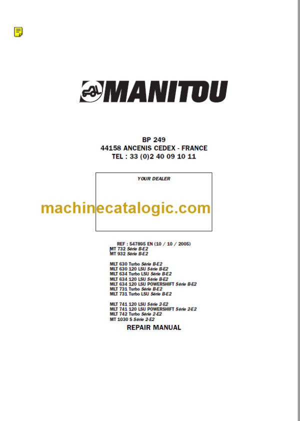 Manitou MLT 634 120 LSU Série B-E2 Repair Manual