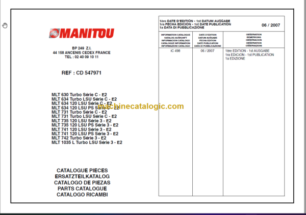 Manitou MLT 634 Turbo LSU Série C - E2 PARTS CATALOGUE