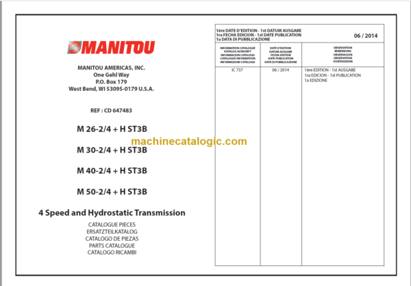 MANITOU M 40-2 + H ST3B PARTS CATALOGUE