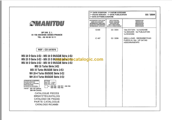 MANITOU MSI20D 25D 30D S2-E2 PARTS CATALOGUE