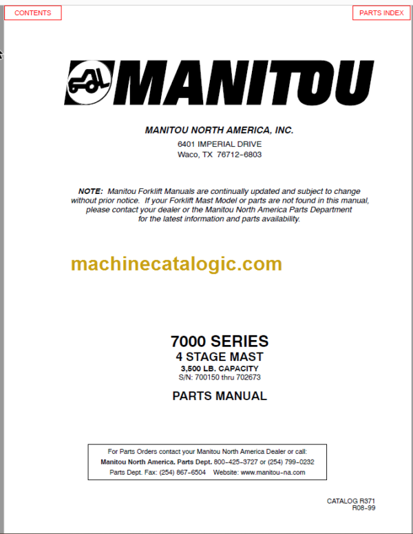 MANITOU 7000 Series Parts Manual