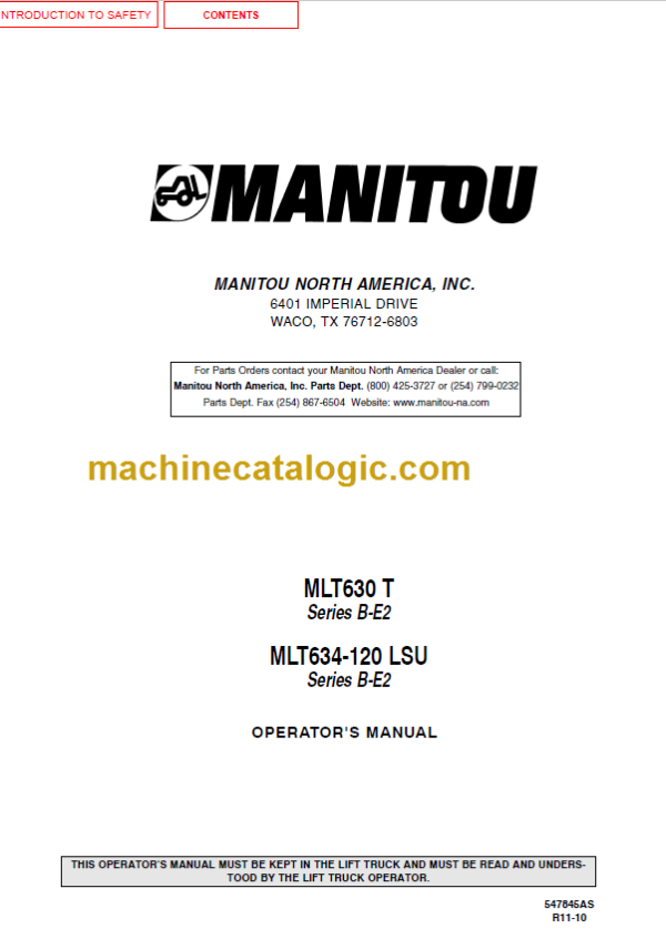 Manitou MLT630 T SB-E2 Operators Manual