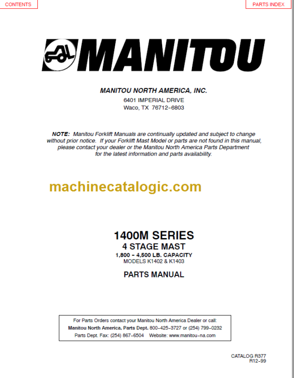 MANITOU 1400M Series Parts Manual