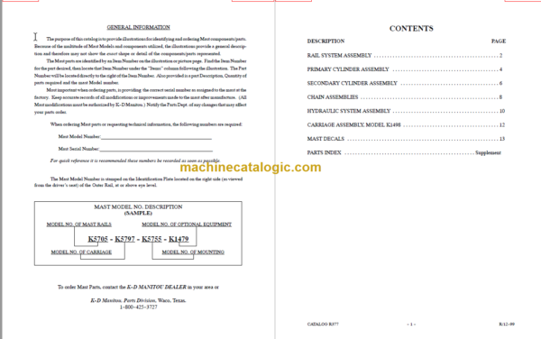 MANITOU 1400M Series Parts Manual