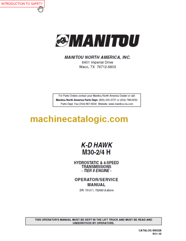 MANITOU M30-2 4 H TIER II OPERATOR SERVICE MANUAL