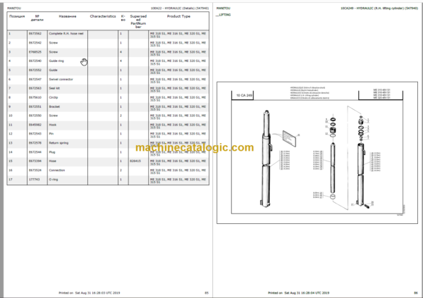 MANITOU ME 320 48V S1 PARTS CATALOGUE 2019