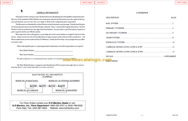 MANITOU 7600 Series Parts Manual