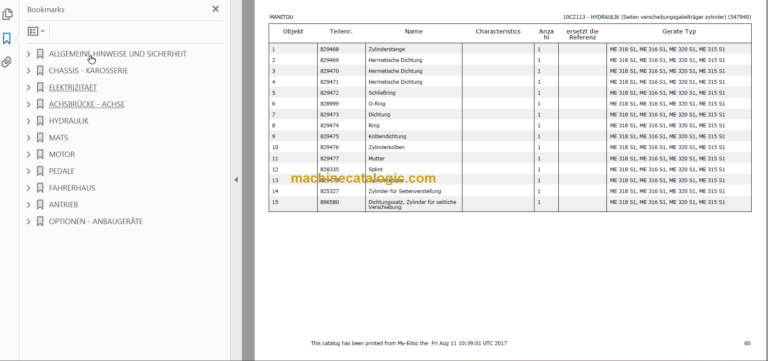MANITOU ME 318 48V S1 PARTS CATALOGUE 2017