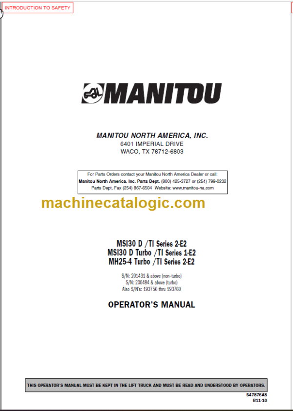 MANITOU MSI30 D TI S2-E2 OPERATOR'S MANUAL