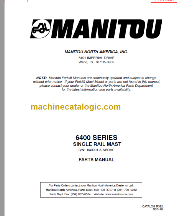 MANITOU 6400 Series Parts Manual