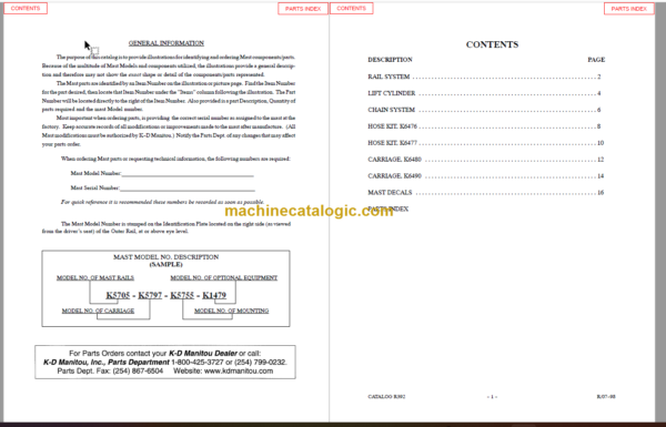 MANITOU 6400 Series Parts Manual