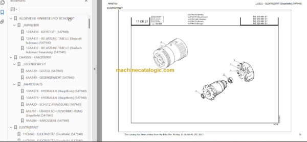 MANITOU ME 316 48V S1 PARTS CATALOGUE 2017