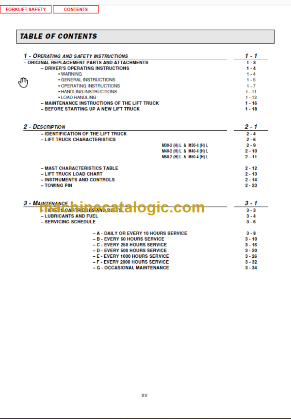 MANITOU M30 40 50-4 H L OPERATOR SERVICE MANUAL