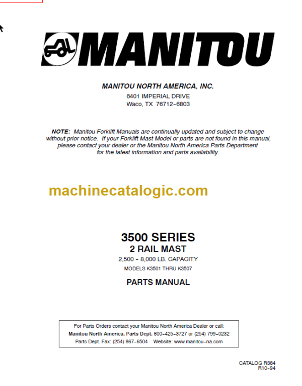 MANITOU 3500 Series Parts Manual