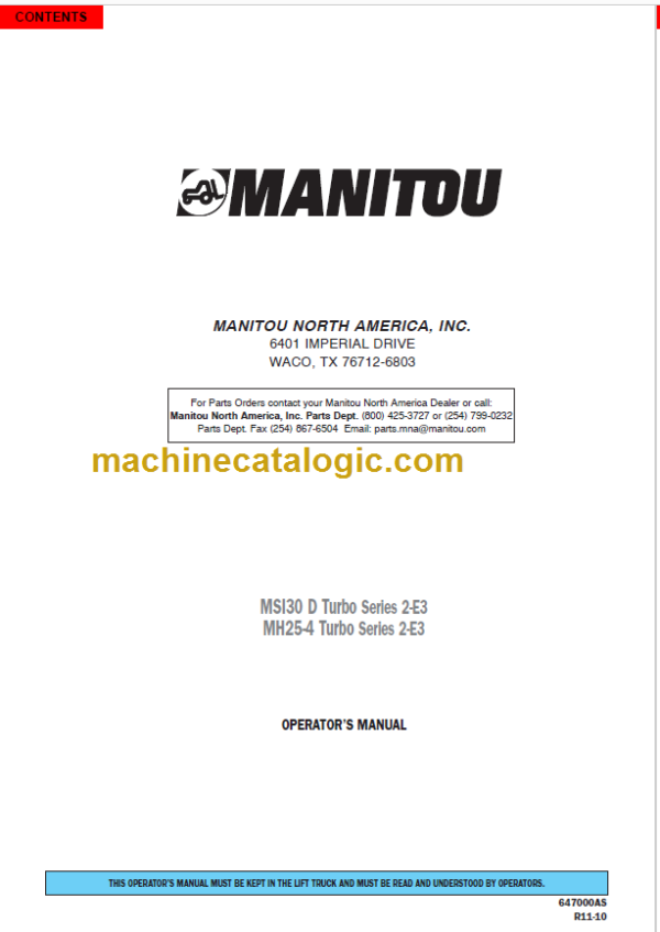 MANITOU MH25-4 Turbo S2-E3 OPERATOR’S MANUAL