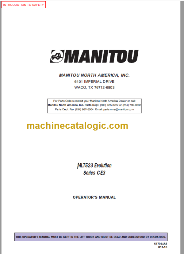 Manitou MLT 523 Operator's Manual