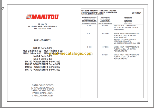 MANITOU MC 70 POWERSHIFT S3-E2 PARTS CATALOGUE