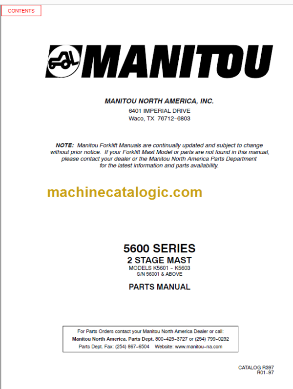 MANITOU 5600 Series Parts Manual