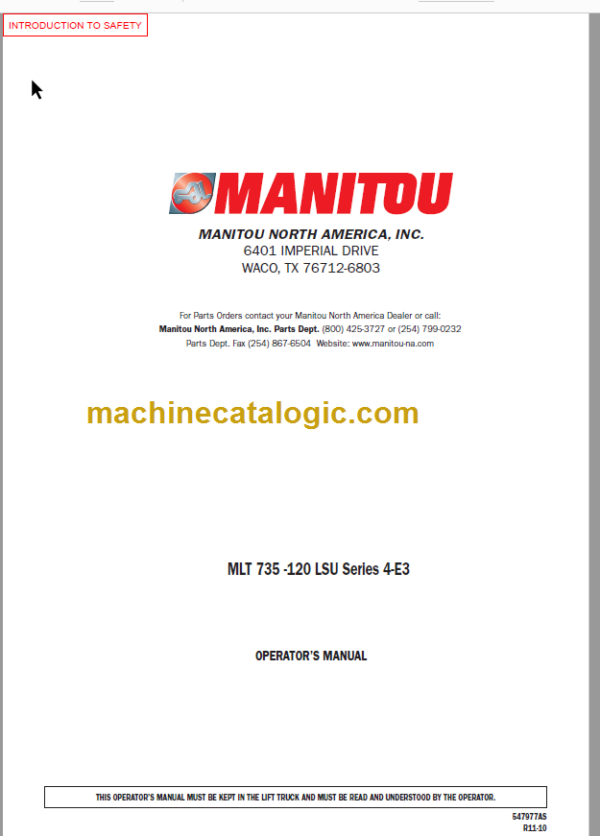 Manitou MLT 735 120 LSU S4-E3 Operator's Manual