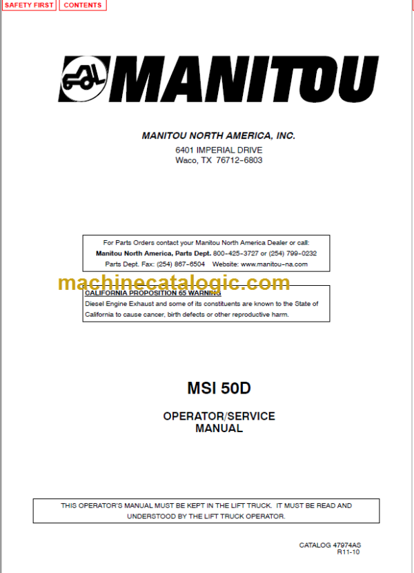 MANITOU MSI 50D OPERATOR SERVICE MANUAL