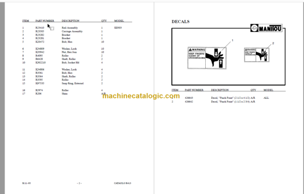 MANITOU 8300 Series Parts Manual