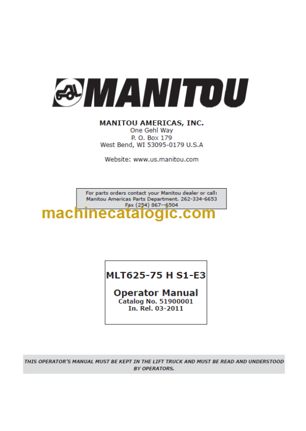 Manitou MLT 625-75 H S1-E3 Operator Manual