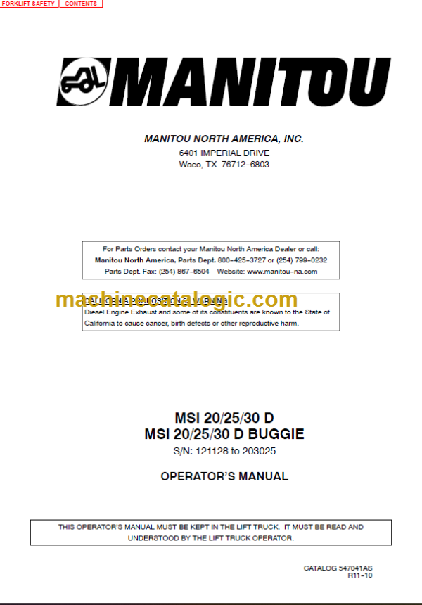 MANITOU MSI 20-25-30 D BUGGIE OPERATOR’S MANUAL