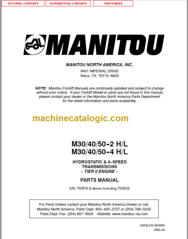 MANITOU M30-40-50 2 H L TIER II PARTS MANUAL