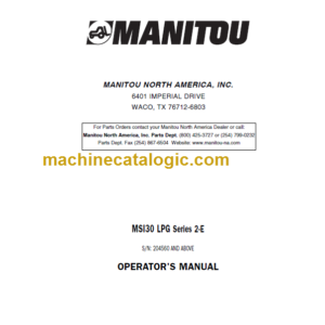 MANITOU MSI 30 LPG Series 2-E OPERATOR'S MANUAL