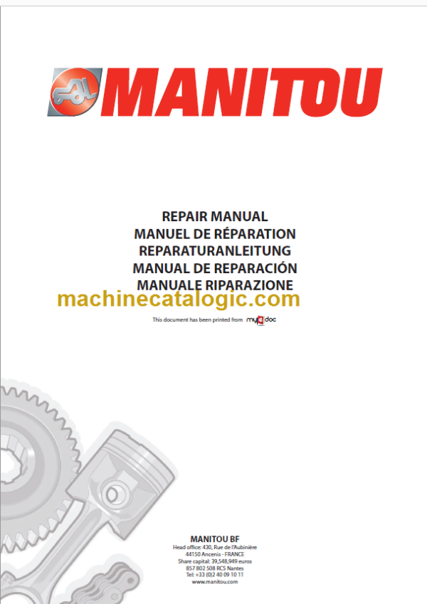 Manitou ML 635T MLT 845 940 MT1235 MT1435 S2-E3 MT940 MLT845 MT1235 MT1435 Repair Manual 647018EN