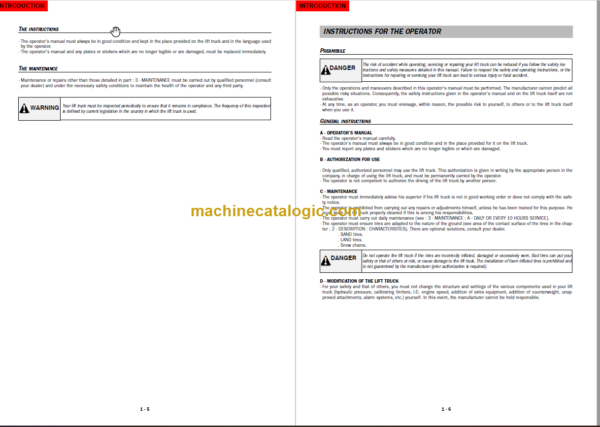 MANITOU MSI 30 LPG Series 2-E OPERATOR'S MANUAL