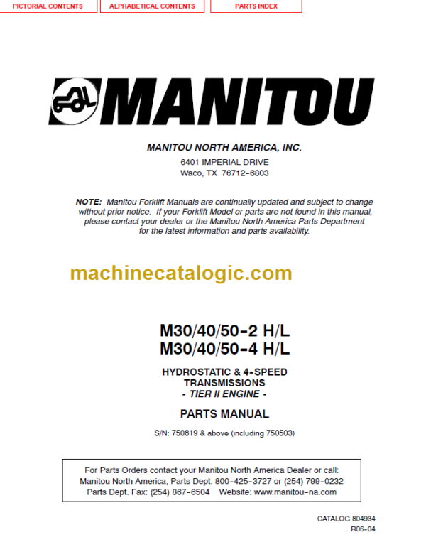 MANITOU M30-40-50 4 H L TIER II PARTS MANUAL