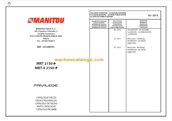 Manitou MRT-X 2150+ PARTS MANUALS