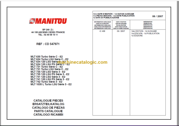 Manitou MLT 731 Turbo Série C - E2 PARTS CATALOGUE