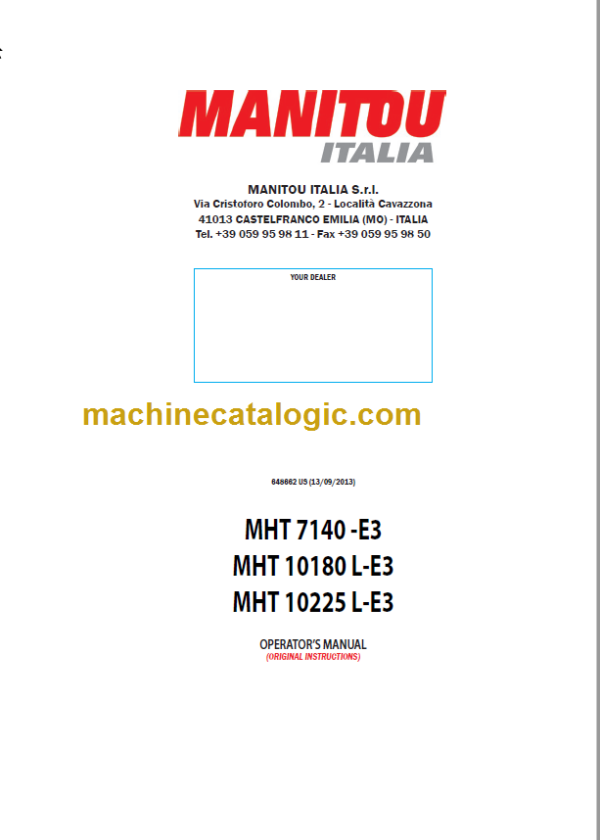 MHT 10180 L-E3 OPERATOR’S MANUAL