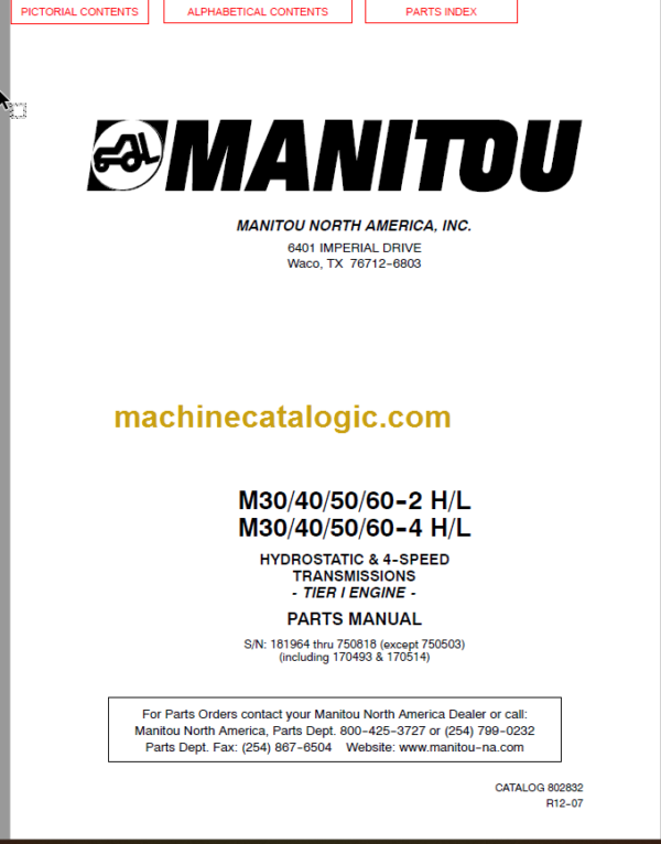 MANITOU M30-40-50 2 H L TIER I PARTS MANUAL