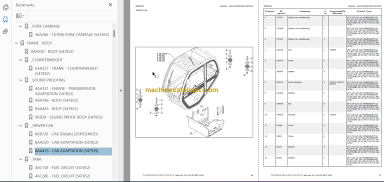 Manitou MLT 735 S2 E2 PARTS MANUALS