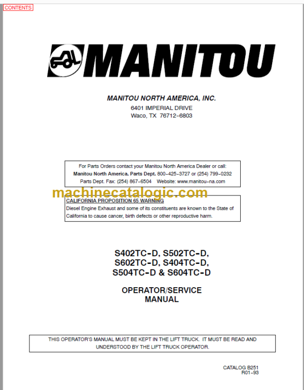 MANITOU S402-S502TC-S602TC-S404TC-S504TC-S604TC-D OPERATOR SERVICE MANUAL