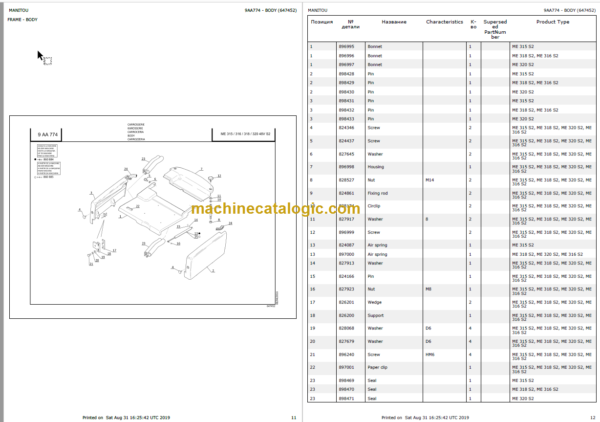 MANITOU ME 315 316 318 320 48V S2 Part Catalogue