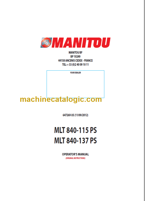 Manitou MLT 840-115 PS Operator's Manual