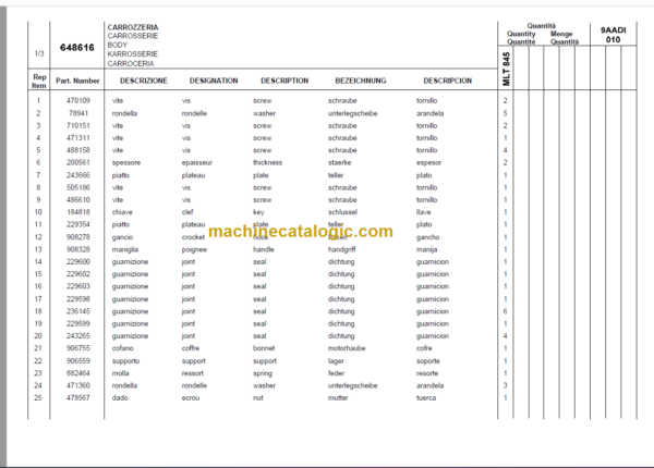 Manitou MLT 845-120 S5 E3 REF 648616 Parts Manual