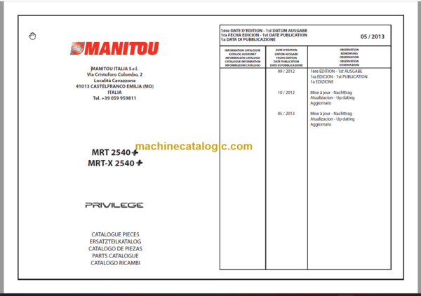 Manitou MRT 2540+ PARTS MANUALS